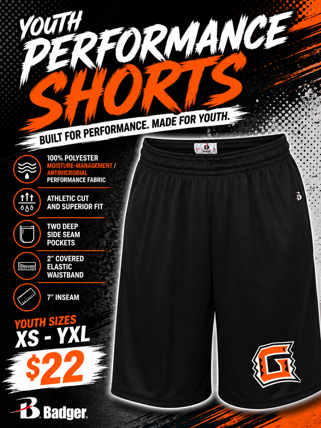 Diller-Odell Track Fundraiser – Badger 2119 Youth Performance Shorts