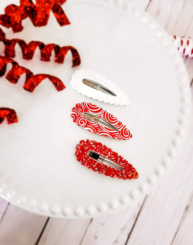 Peppermint Swirl Snap Clip 3pak