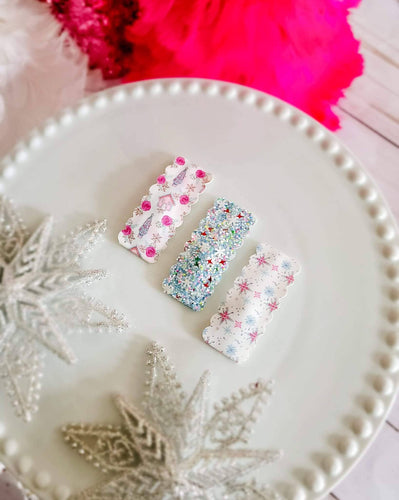 Pink Christmas Snap Clip 3pak